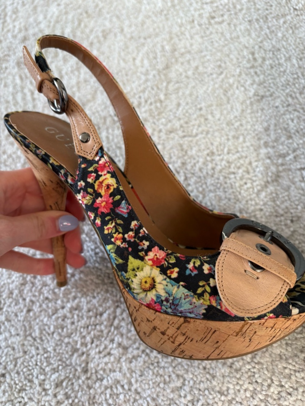 Guess Floral Cork Slingback Heels